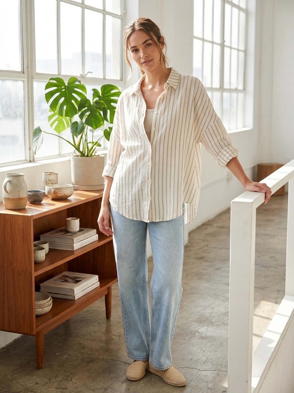 Striped Oversized Button-Down Shirt